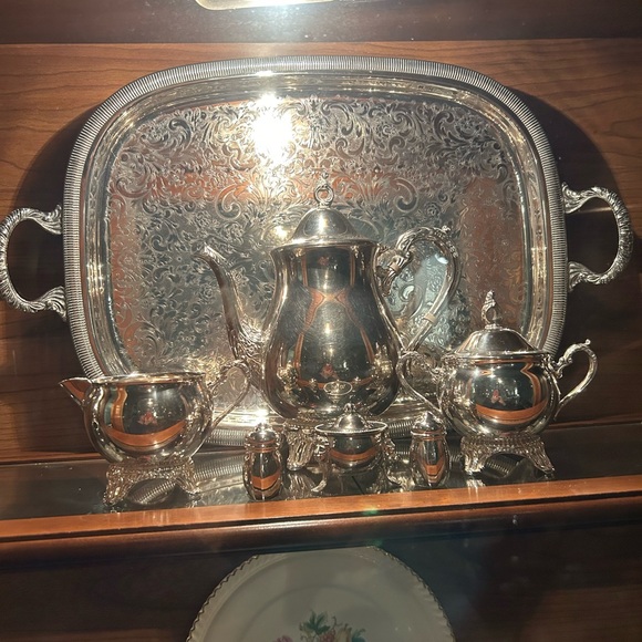 Other - Elegant 15 piece Silver Tea Set with Intricate Tray